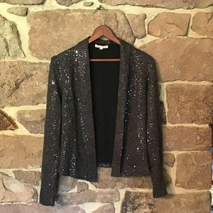 Gray knit open blazer with sequins